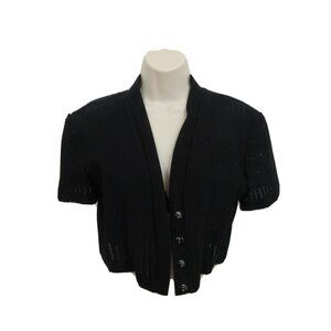 Vintage John Roberts Open Cardigan Sz 10 Knit Cropped Shrug Bolero Sweater Black